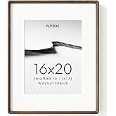 FLYJOE 16x20 Picture Frame, Natural Solid Walnut Wood Photo Frame with HD Tempered Glass, Rounded Corner Wooden Frame 16 x 20 Matted to 11x14, Horizontal or Vertical Wall Mounting