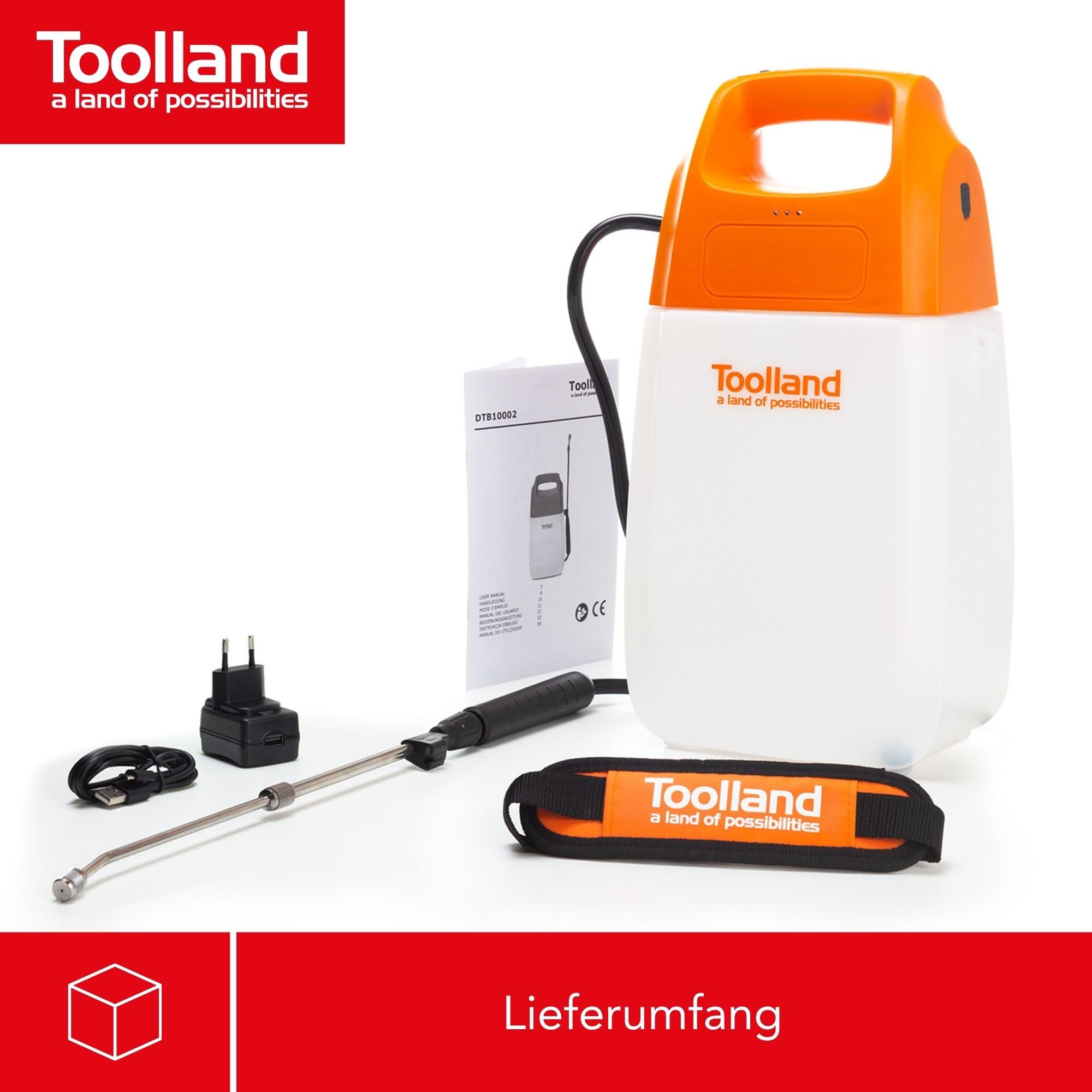 Toolland Elektrischer Drucksprüher 6L mit Lithium-Akku, Teleskoplanze und Verstellbarer Edelstahldüse. Ideal für Pflanzen, Unkrautbekämpfung und Terrassenreinigung 7