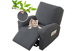 XINEAGE 4 Pieces Recliner Cover Stretch Jacquard Recliner Chair Covers Soft Recliner Slipcovers with Pocket for Kids and Pets, Washable Couch Cover (Recliner, Dark Gray)
