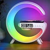 LeeNabao 2025 New Wireless Speaker Charger,Atmosphere Bedside Light with Wireless Charging Station,Music Lit Lamp 4 in 1 Alarm Clock Idea for Family (White)