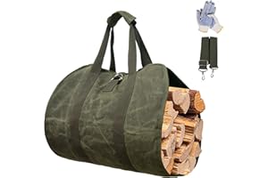 Gialer Firewood Carrier, Heavy Duty Canvas Bag, Large Log waxed carrier Tote Bags Fireplace logs Wood Stove Accessories, Campfire chimenea, Wood Bucket Holder Indoor rack, Outdoor Camping Canvas Bags