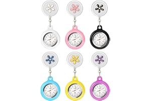 JANYUN 6 Pack Nurse Watches for Women, Retractable Badge Reel Pocket Clip on Nursing Watch Cute Flowers Silicone Cover Brooch Fob Second Hand Watch for Nurses Doctors