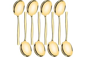 Sadstory 8 Pieces Gold Stainless Steel Serving Spoons, Golden Large Banquet Serving Spoons