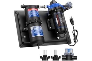 CrestWave RV Water Pump 110V AC 7GPM 70PSI and 1L 125PSI Pre-Pressurized Accumulator Tank, Quiet Water Transfer Pump and Accumulator Tank System for Home Water System, Irrigating & Industrial Settings