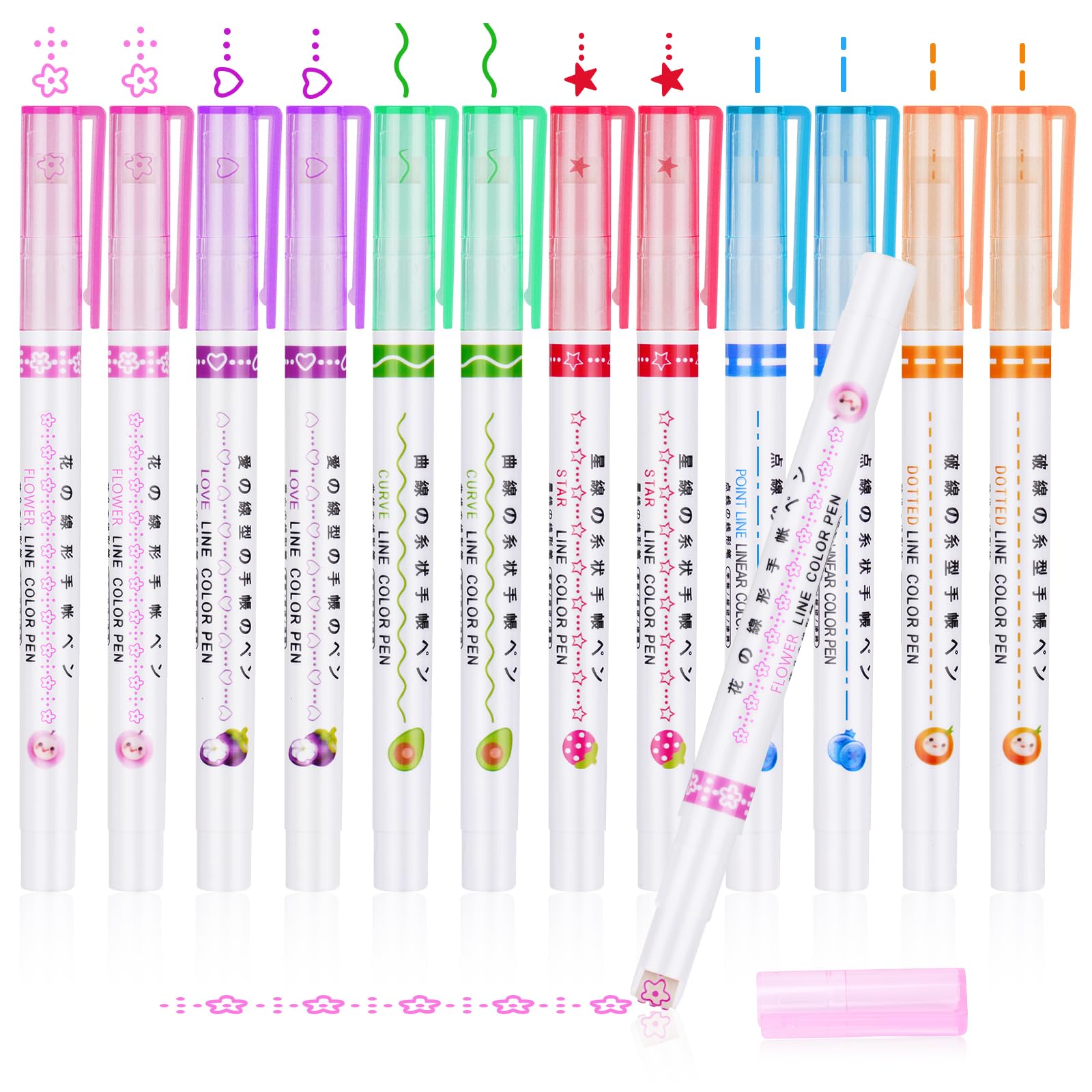 OFFCUP Curve Highlighter Pen Set, 6pcs Colored Curve Pens, Curve Pens Highlighters Colourful Curve Highlighters with 6 Different Shapes Fine Tips for Student Office Supplies