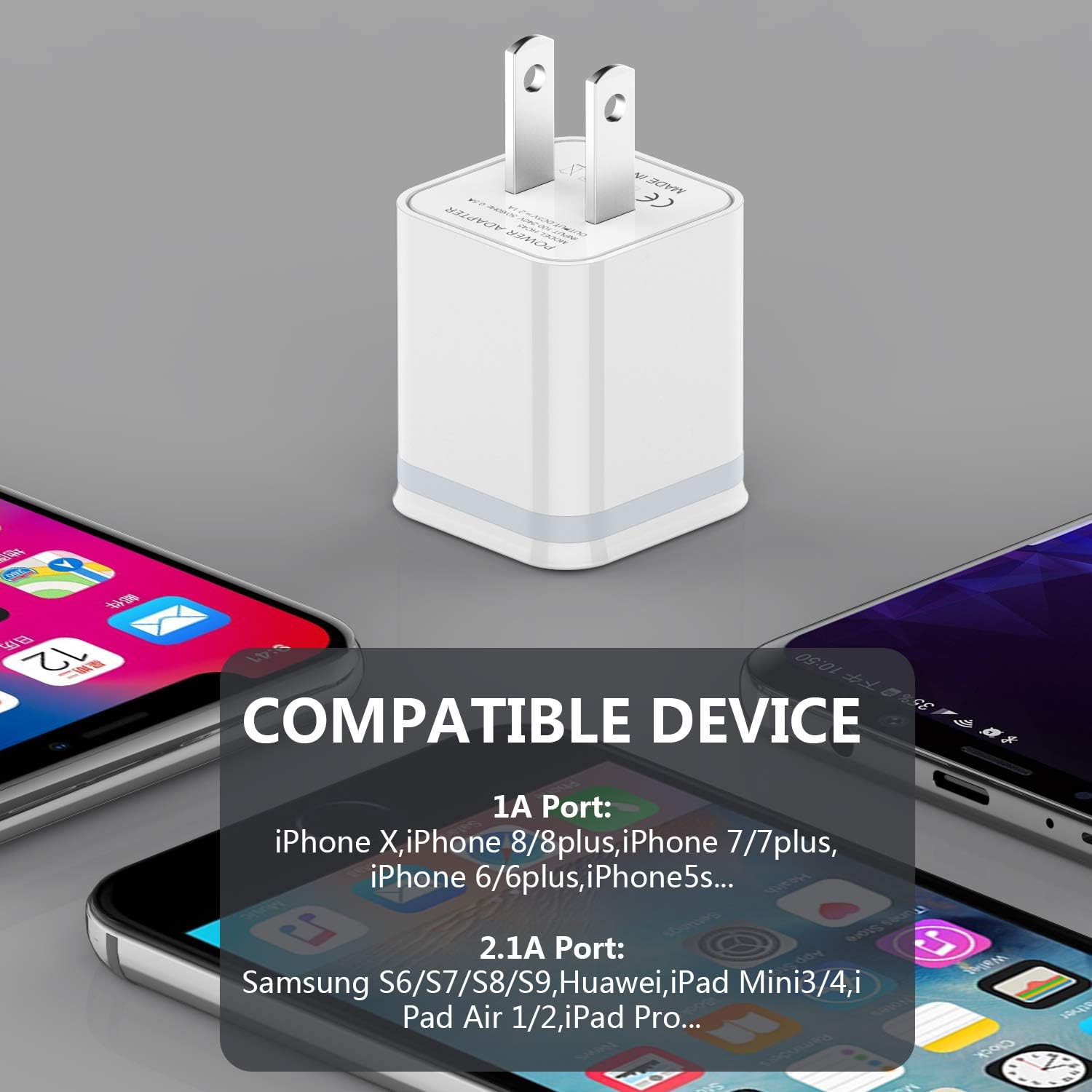 LUOATIP USB Wall Charger, 5-Pack 2.1A/5V Dual Port USB Cube Power Adapter Charger Plug Charging Block Replacement for iPhone Xs/XR/X, 8/7/6 Plus, Samsung, HTC, LG, Moto, Android Phones: Home Audio & Theater
