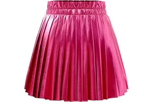 ZUNW Pu Leather Skirts for Girls Kids & Teen Elastic Waist Faux Leather Pleated Skirt with Built-in Shorts, 6-14Years
