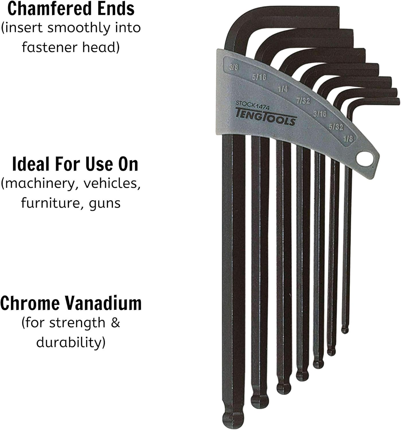 Teng 1474 7 Imperial 1/ 8-3/ 8-inch Ball-Point Hex Key Set, Chrome - Image 4
