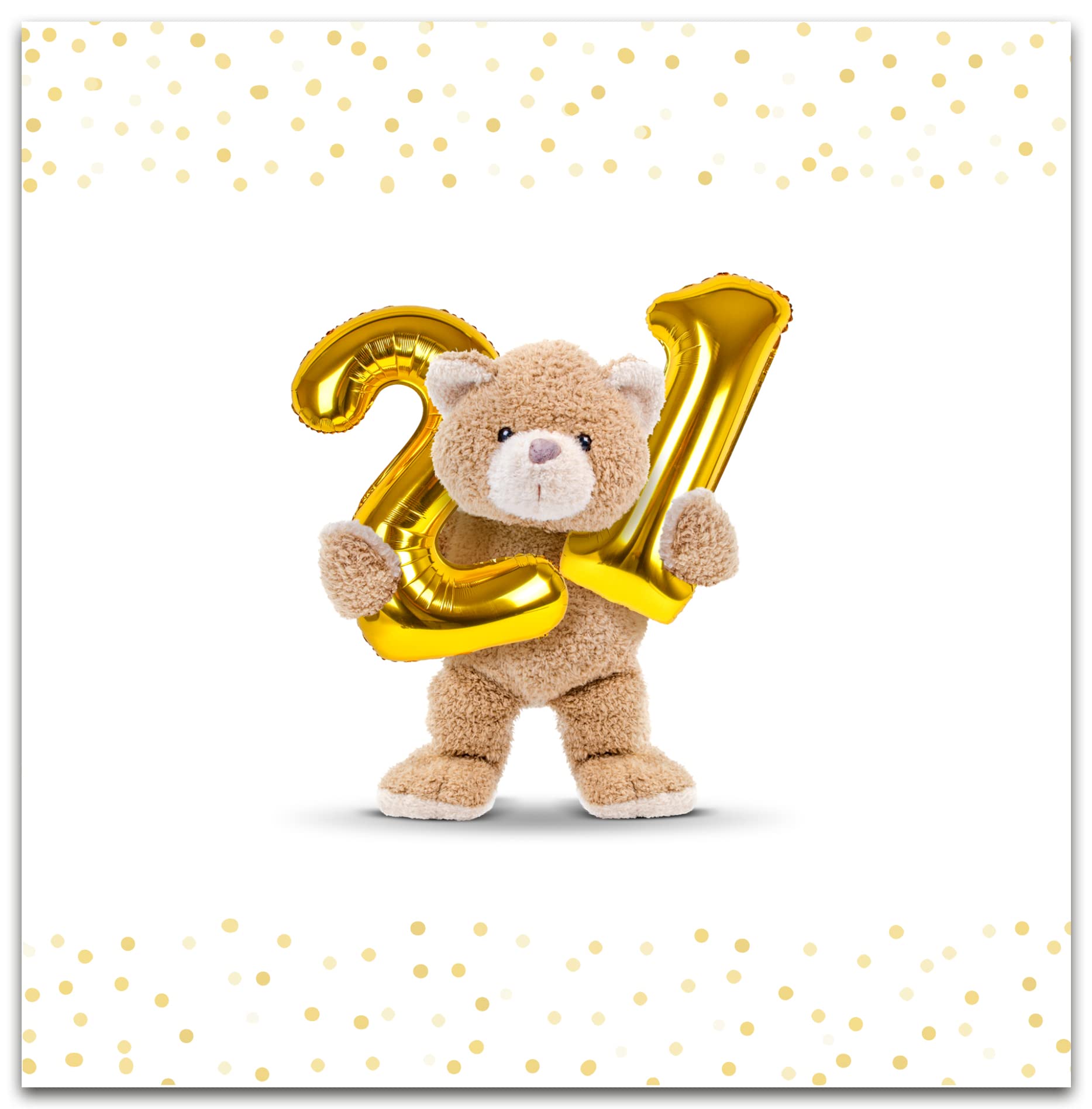 Emotional Rescue 21st Birthday Card, Age 21 Birthday Card, Gold 21 and Cute Teddy, Multi-Coloured