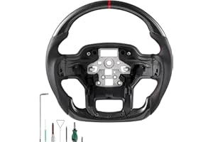 VEVOR Steering Wheel for 2021-2024 Ford F150, Carbon Fiber Steering Wheel D-Shaped Flat-Bottom, Leather Grip with Non-Slip Te