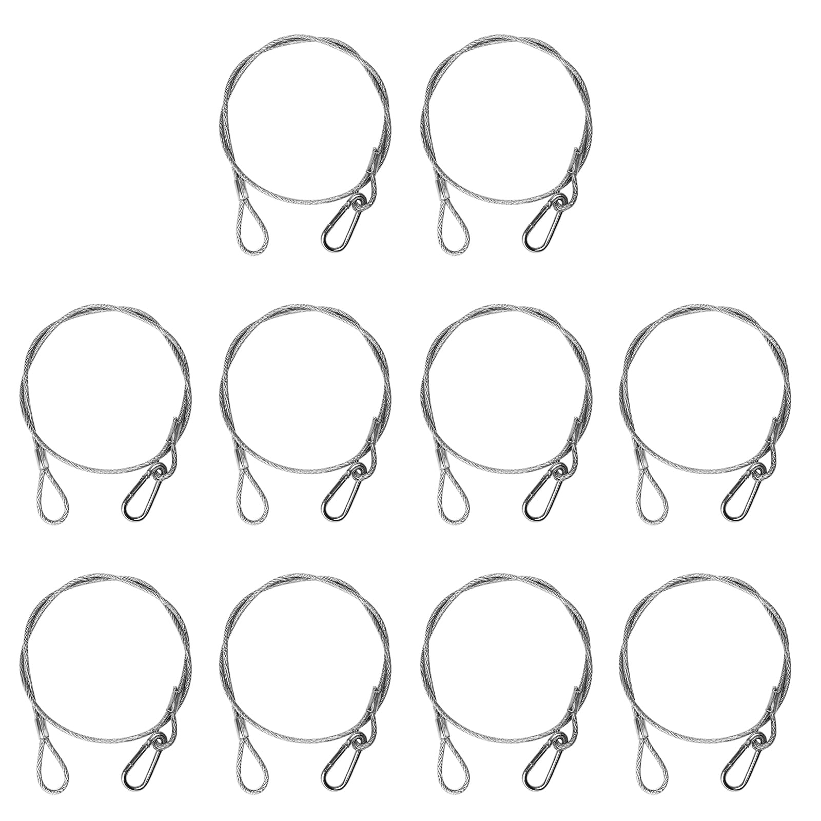 Photo 1 of 10 Pack Stage Lights Safety Cables, Stainless Steel Security Cable for Stage DJ Party Lights, Thickened 5/32" Diameter Wire Ropes with Loops and Carabiner for Luggage Garage, 33 inch Length