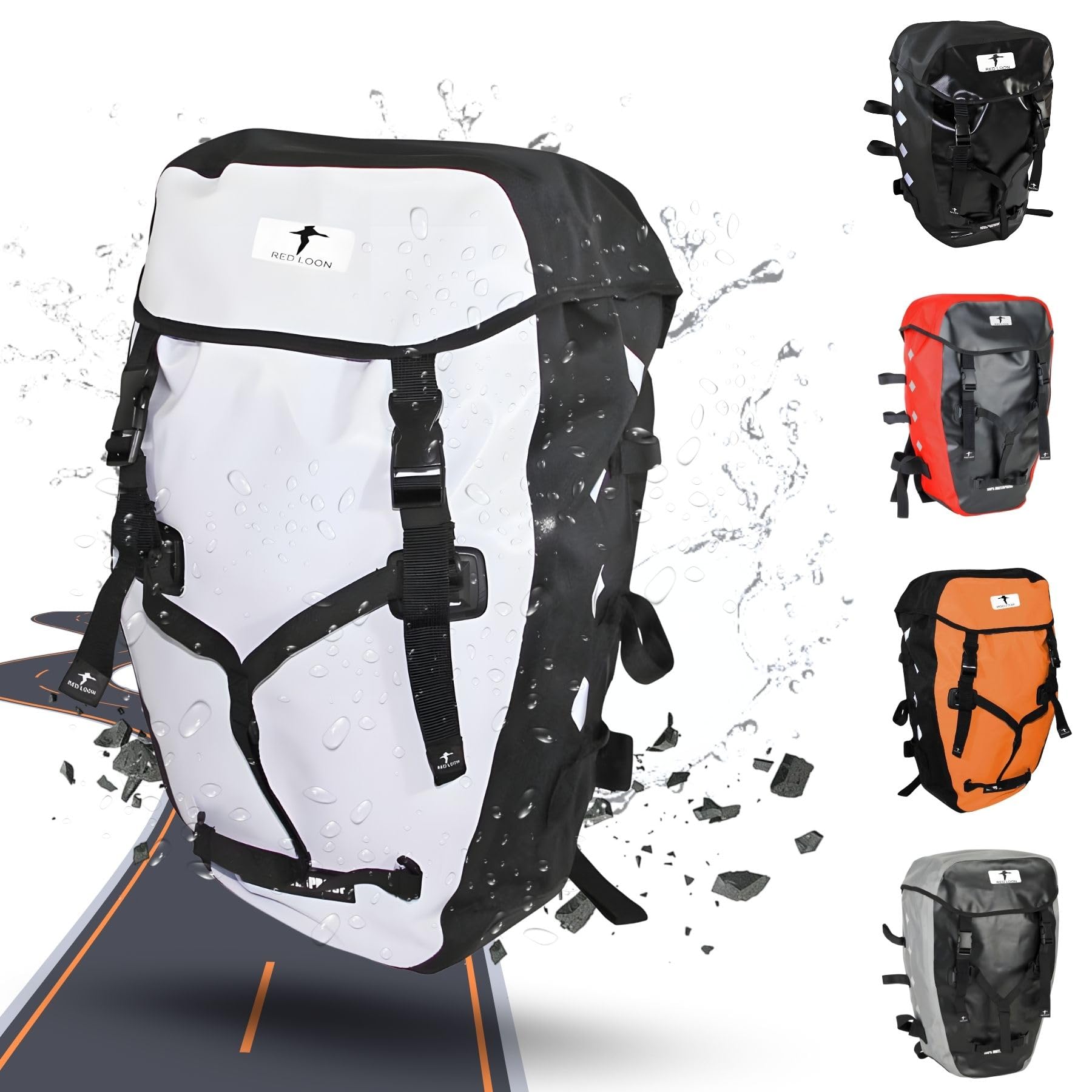 Red Loon Waterproof Bicycle Backpack Bicycle Backpack 22L Pro White/Black - Rolltop Backpack with Reflector Dots - Backpack Truck Tarpaulin Tear-Resistant Made of Super Durable Material