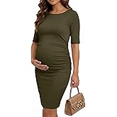 OUGES Women's Lyocell Cool Fabric Maternity Dress Ruched Pregnancy Clothes Summer Casual Dresses 2026