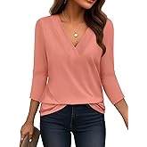 Bliwov Women’s 3/4 Sleeve V Neck Tops Loose Fit T Shirts Casual Work Blouses 2026 Spring Soft Basic Tees Summer Outfits Coral