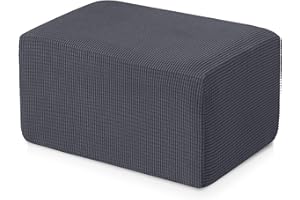 subrtex Stretch Storage Ottoman Slipcover Oversize Spandex Elastic Rectangle Footstool Cover Foot Rest Stool Furniture in Living Room (XL, Grey)