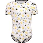 FYMNSI Men's Short Sleeve Bodysuit Leotard Tops Snap Button Crotch Shirt Underwear Sexy One Piece Romper Pajamas Nightwear