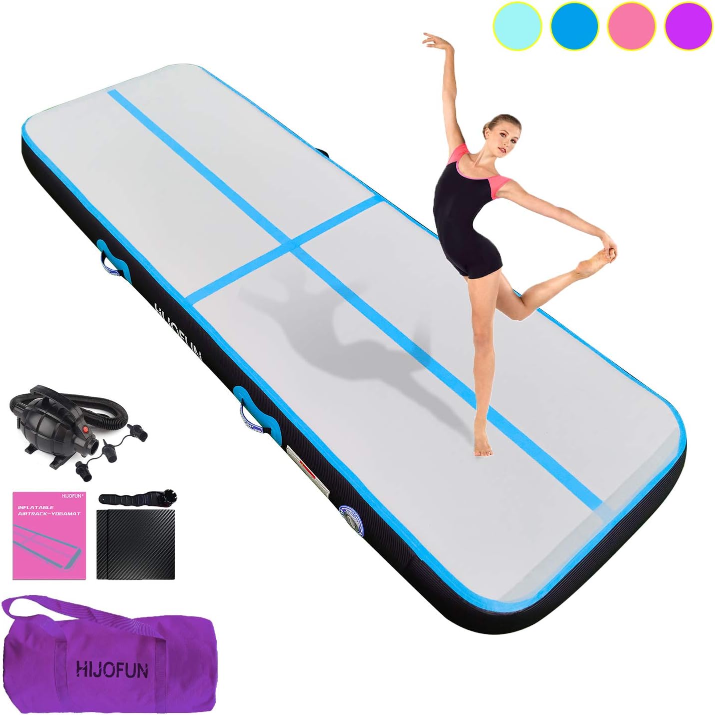 HIJOFUN Air Track Tumbling Mat Inflatable Gymnastics 20ft 6M for Toddler/Adults, Gym Air Floor Yoga Mat for Outdoor Sports/Training/Cheerleading/Beach/Park