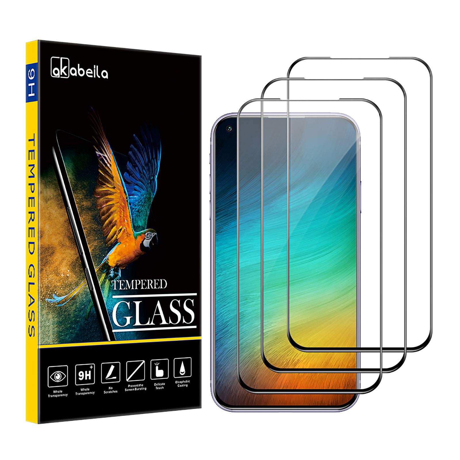 AKABEILA Screen Protector for Xiaomi Redmi Note 9 [3 Pack] Tempered Glass Premium HD Film 9H Hardness Case Friendly Easy Installation Anti Scratch Bubble Free [Full Coverage]