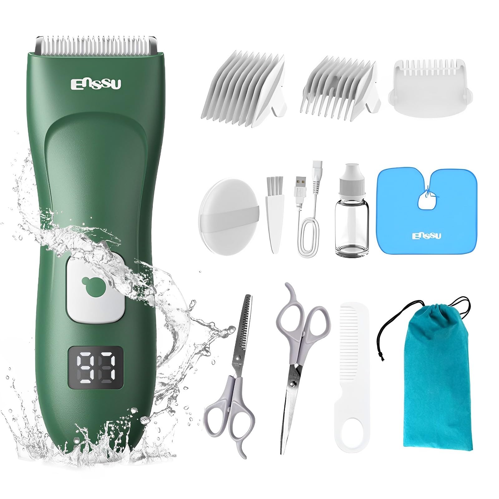 Bufccy Baby Hair Clipper, 13pcs Professional Baby Hair Cutting Kit, Silent, Waterproof, Ceramic Blades, LCD Display, Unisex-Babies