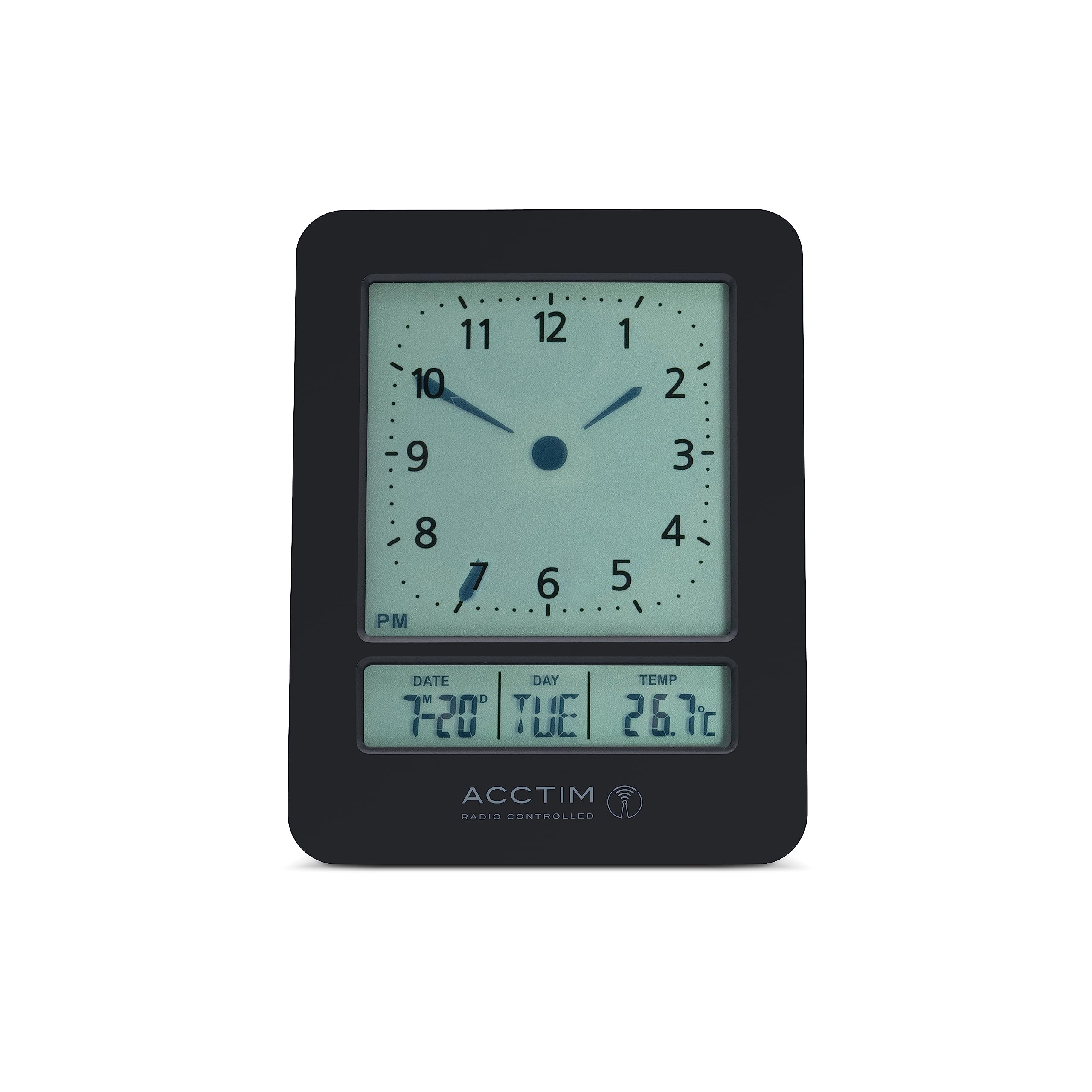 Acctim Sinclair Digital Alarm Clock Radio Controlled Dual Couples Crescendo Alarm Date & Temperature Display Black