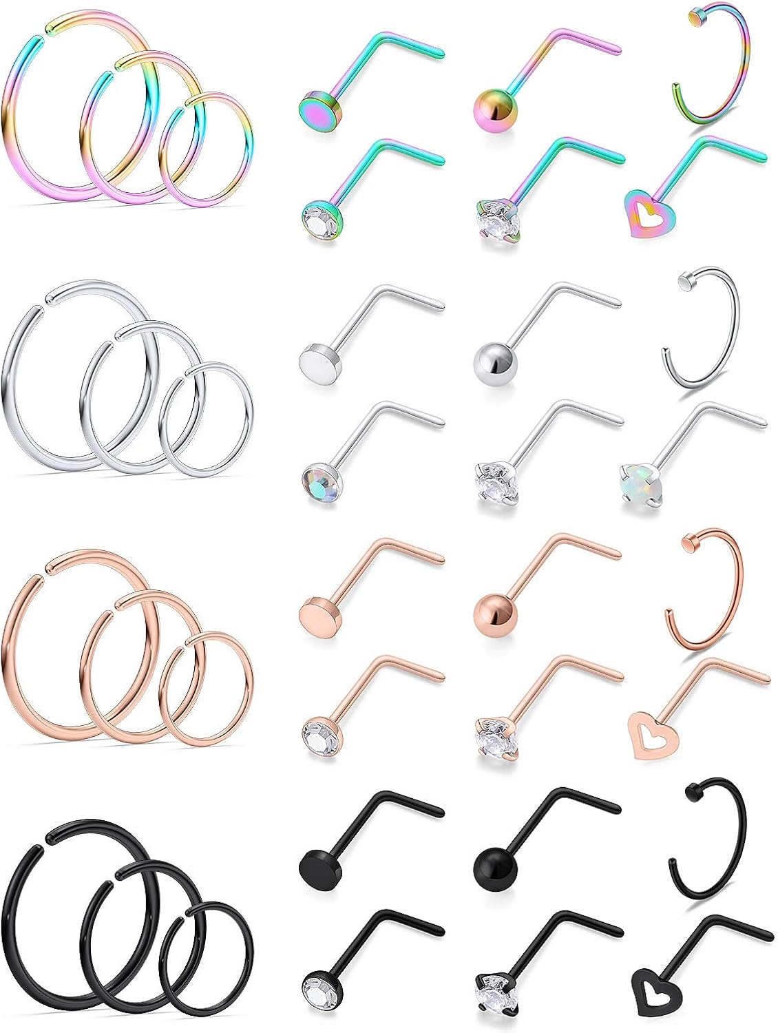 Lcolyoli 18g 20g Nose Rings Studs L Shaped Nose Ring Surgical Stainless Steel Nose Rings Hoop