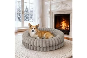 BALANCE Luxury Donut Dog Bed, 30 Inches Round Dog Bed Medium Size Dogs Washable, Orthopedic Calming Dogs Bed for Pets with Anti-Slip Bottom, Oatmeal