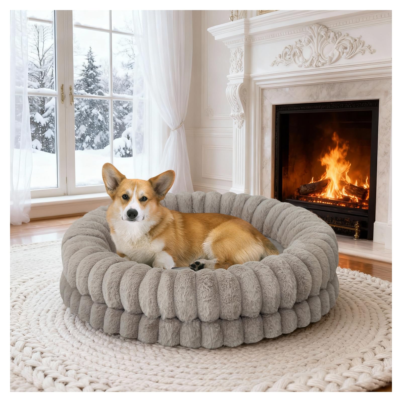 Photo 1 of BALANCE Luxury Donut Dog Bed, 30 Inches Round Dog Bed Medium Size Dogs Washable, Orthopedic Calming Dogs Bed for Pets with Anti-Slip Bottom, Oatmeal