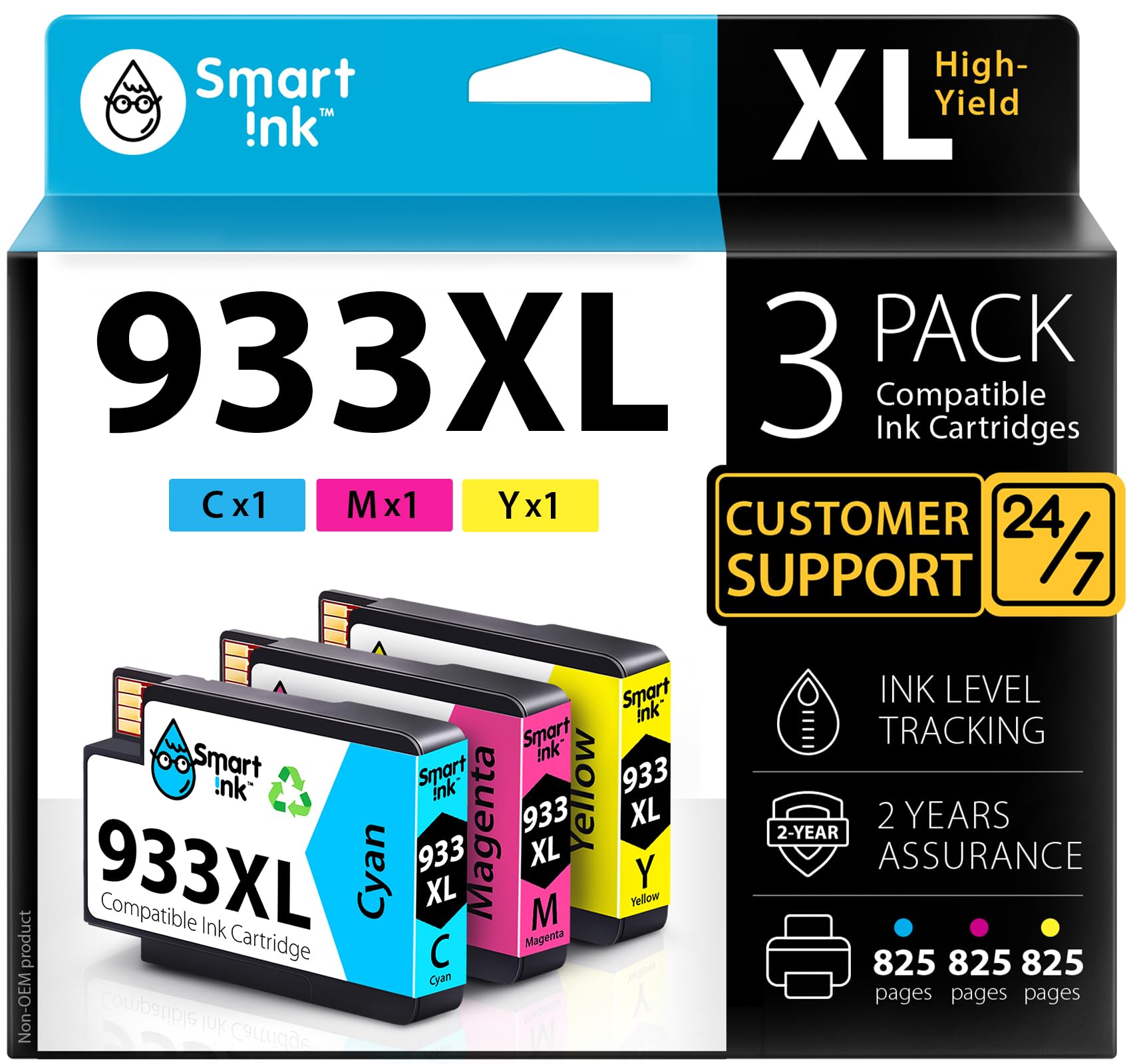 Smart Ink Compatible Ink Cartridge Replacement for HP 932XL 933XL 932 XL 933 High Yield (C/M/Y 3 Combo pack) to use with Officejet 6100 6600 6700 7110 7510 7610 7612 7620