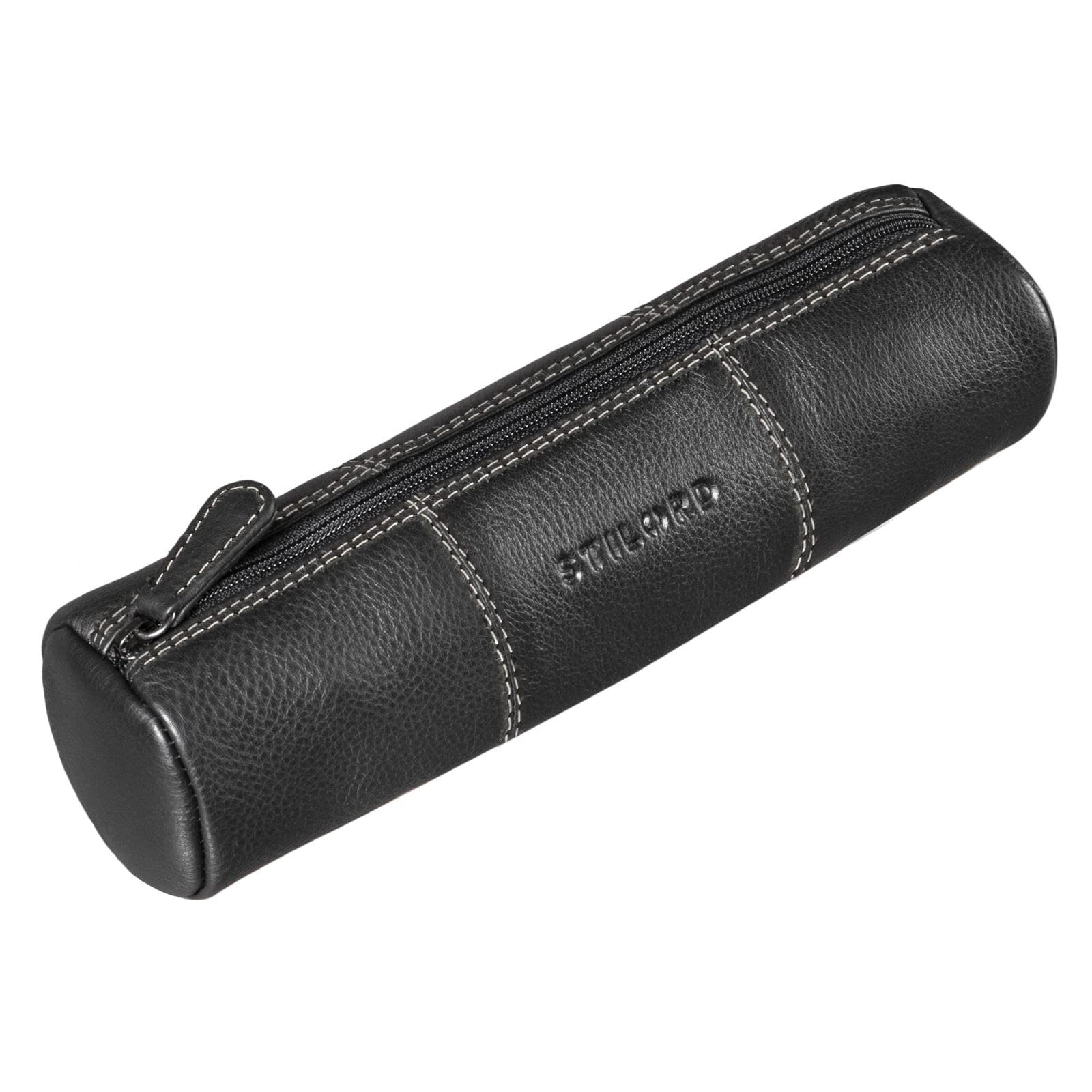 STILORD "Cato" Pencil Case Leather Vintage Pen Pouch Round Pen Case Leather Pencil Roll Organiser Pouch for Women Men Stationary Case Slim in Genuine Leather Colour:Black