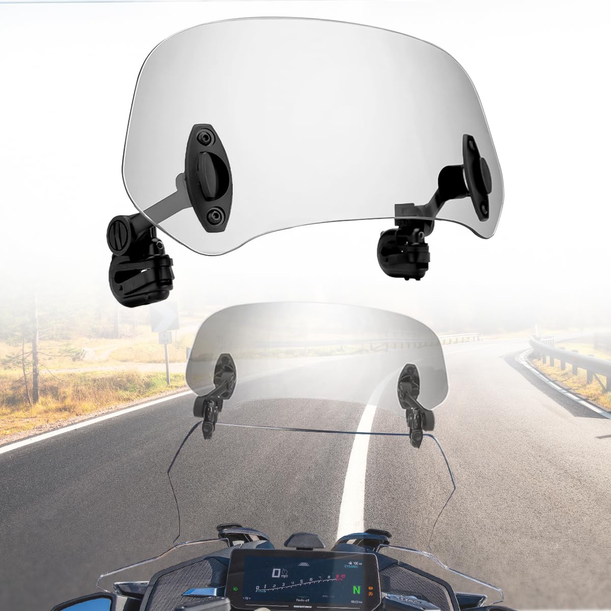 Photo 1 of totiancong Motorcycle Universal 37cm Windshield Extension Adjustable Clip Wind Deflector for Kawasaki Yamaha Harley Suzuki Buell Triumph Ducati Aprilia Spoiler Windscreen,Smoke