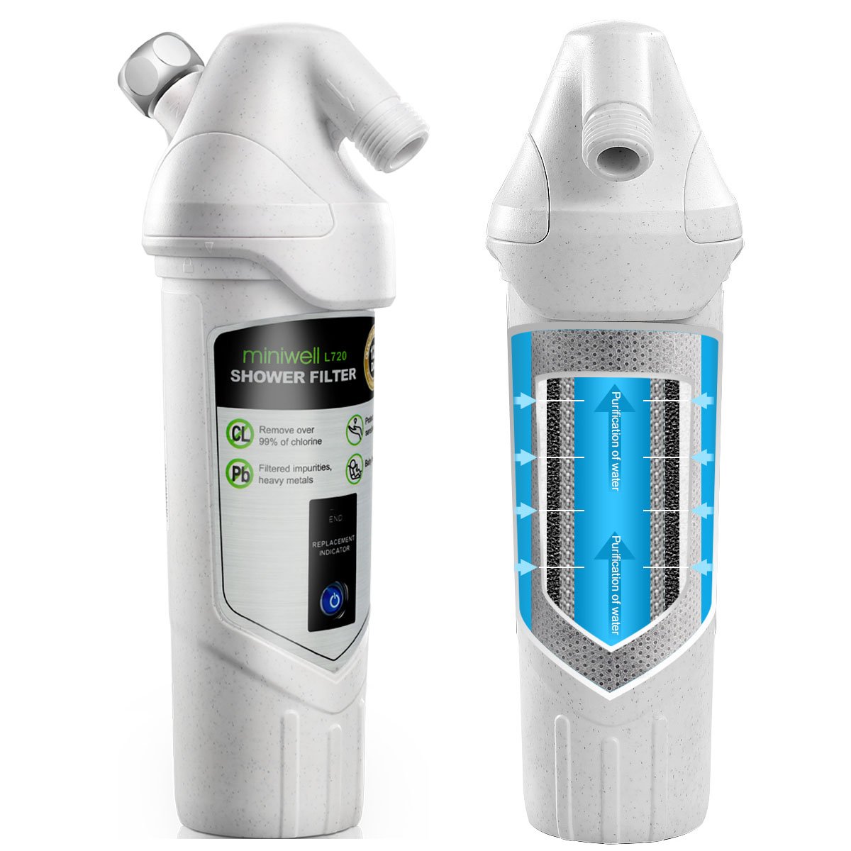 Chlorine Shower water Filter miniwell L720, with 3 stage filtration replacable eBay