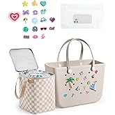 BAGSMART Large Beach Bag for Women with Cooler, Rubber Tote Bag with Charms, Waterproof Vacation Essentials for Swim Pool