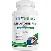 HAPPY MILLIONS Melatonin Plus | Sleep Support – 10mg Melatonin with Valerian Root, L-Theanine, Ashwagandha, Magnesium & 5-HTP – Relaxation & Calm for Men and Women – 60 Capsules