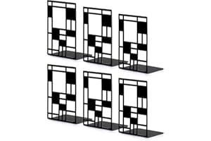 INNÔPLUS Book Ends, Bookends, Book Ends for Shelves, Bookends for Heavy Books, Book Divider Decorative Holder, Metal Heavy Duty Bookend Black 3 Pair, Abstract Art Desgin Book Stopper Supports for Office, Home
