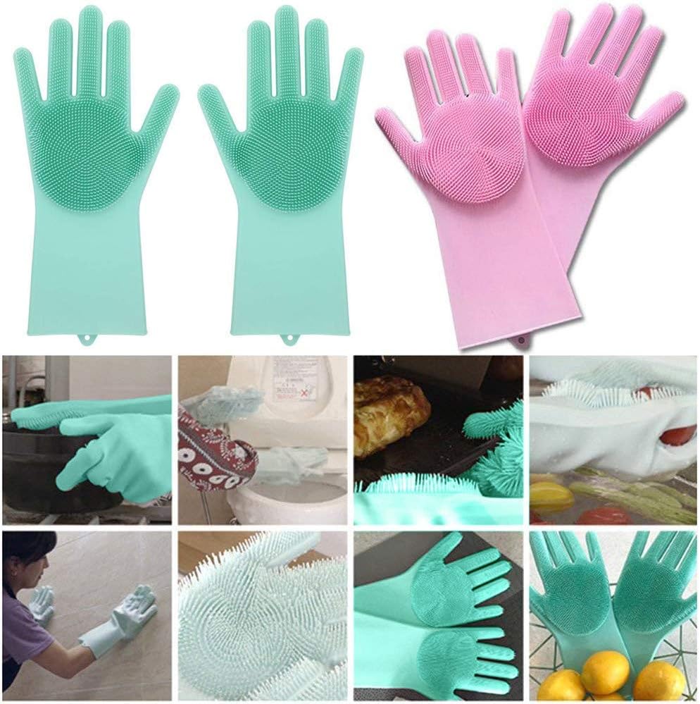 ShoppoWorld Silicone Scrubbing Gloves, Non-Slip, Dishwashing and Pet Grooming, Magic Latex Gloves for Household Cleaning Great for Protecting Hands in Dishwashing (Multicolor)