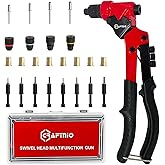 2 in 1 Rivet Nut Tool, Rivet Gun, 360&deg; Swivel Head Multi-Application tool with 4 Rivet Heads and 8 Metric &amp; SAE Mandrels, Hand Riveter Tool with 80 Rivets and 80 Rivet Nuts, Designed for Tight Space