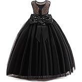 GetWish Girls Sequin Tulle Dress Formal Pageant Sparkly Birthday Party Wedding Guest Ball Gown Dresses with Bow