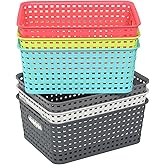 Rocketmyth Colour Pantry Organizer Basket, Plastic Woven Storage Baskets, 6 Packs