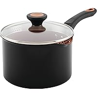 Farberware Glide Nonstick Sauce Pan/Saucepan with Straining and Lid, 3 Quart, Black