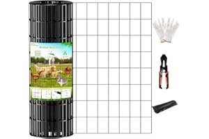 MIWEVRO Black Vinyl-Coated Wire Mesh Fence, 24IN x 50Ft Roll - 16GA Durable Chicken Wire for Poultry, Dogs, Rabbits, Animal Barriers & Gardening - Versatile Garden Fencing for DIY Projects & Yard Use