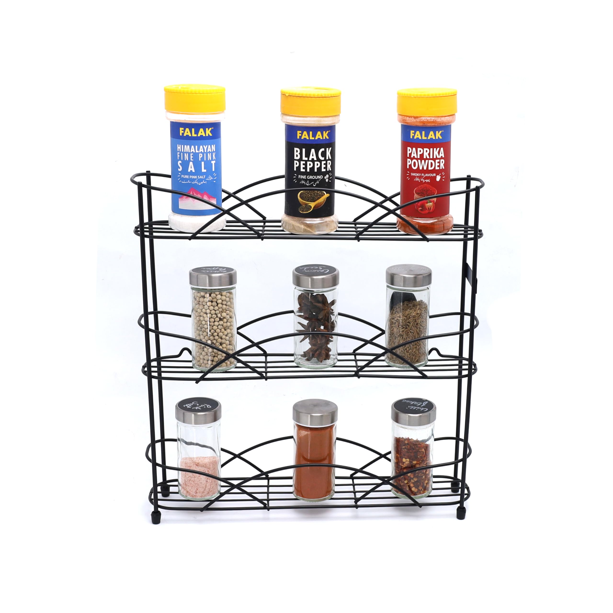 Buckingham 3-Tier Spice & Herb Rack Free Standing Jar Holder Organiser Black Metal Kitchen Storage 33 cm