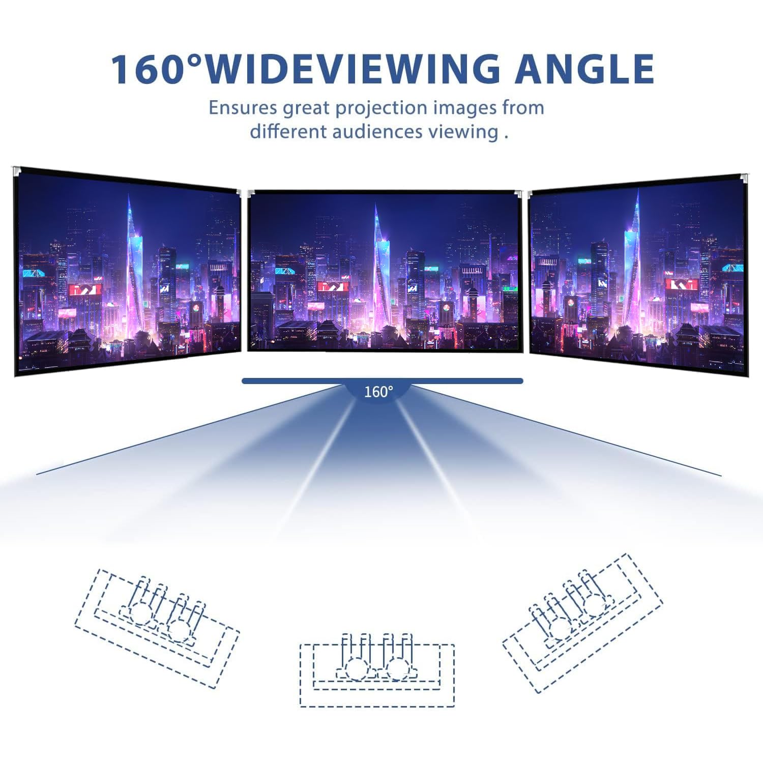 Projector Screen and Stand 150 inch Large Outdoor Projection Screen 16:9 HD 4K Portable Projection Movie Screen with Carry Bag Foldable Anti Crease Windproof Design for Home Theater Backyard Cinema