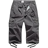 FOURSTEEDS Women's Mid Rise Cargo Capris Elastic Waist Drawstring Multi Pocket Working Tactical Hiking Cropped Cargo Pants