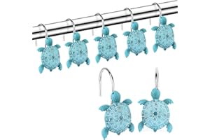 Sea Turtles Shower Curtain Hooks Rings for Bathroom, Metal Shower Curtain Hanger Hooks, Tropical Shower Curtain Rings Rust Pr