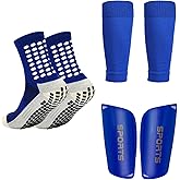 RVOKYE 2/4 Sets Youth Grip Soccer Socks with Shin Guard Sleeves Kids Sleeve Socks for Boys Girls 7-14 for Soccer Basketball