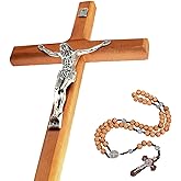 YI Boutique Crucifix Wall Cross, Handmade Catholic Crosses, 8 Inch, with Wooden Rosary, Wall crucifixes, Wood Crucifix for Wall, Jesus Christian Wall Hanging Cross