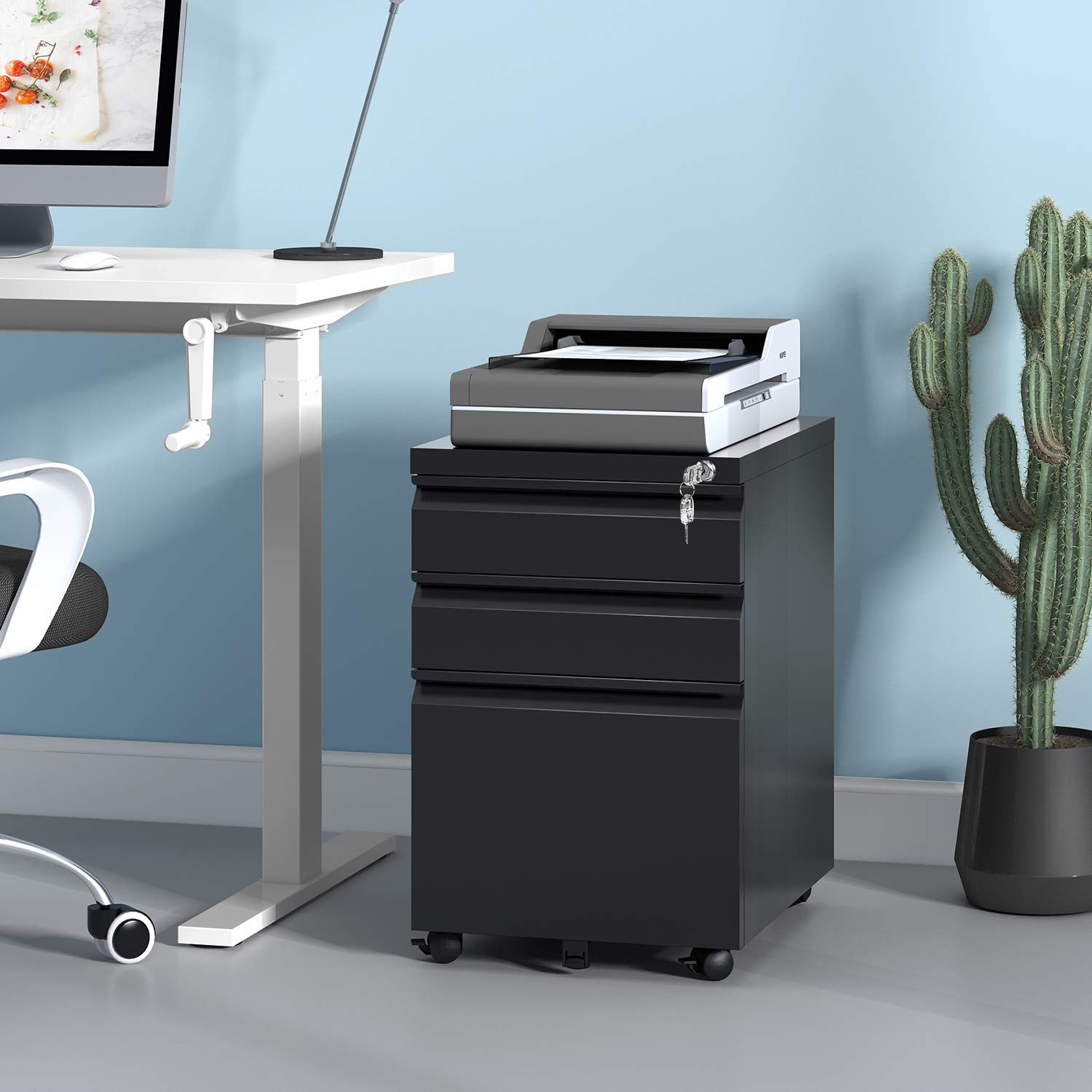 DEVAISE 3 Drawer Mobile File with Lock, Fully Assembled Except