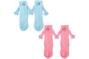 XIHIRCD 2 Pairs Hand Holding Socks for Kids, Funny Mid-Tube Socks Smile Face Stockings Embroidered Friendship for 3-5 Years