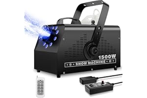 YEESITE Fake Snow Machine with 9LEDs Light - 1500W Artificial Snow Making Machine with 7 Color Lights Effect Snowflake Maker by Remote Control for Kids Wedding Party Stage Christmas Decorations