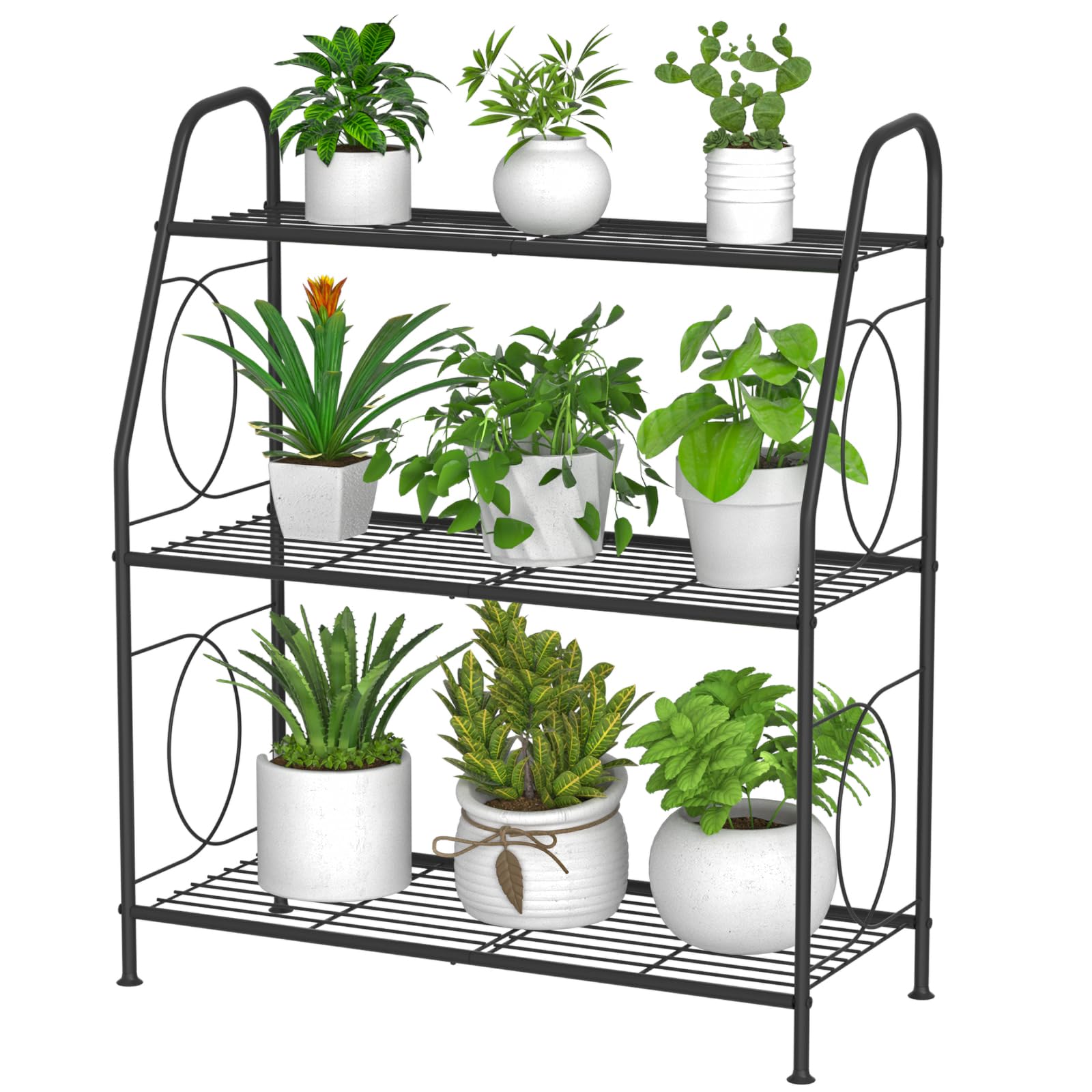 Photo 1 of VyGrow Plant Stand, 3 Tier Plant Shelf for Indoor Outdoor, Heavy Duty Metal Outdoor Plant Stand Holder Rack for Living Room Balcony and Garden, Iron Wire, Black